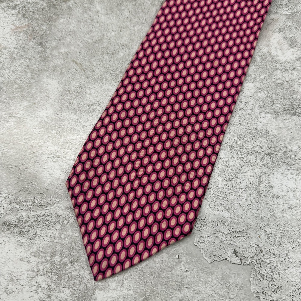 Brooks 345 Silk Tie Mens One Size Pink‎ Geometric Pointed Made In USA Necktie
